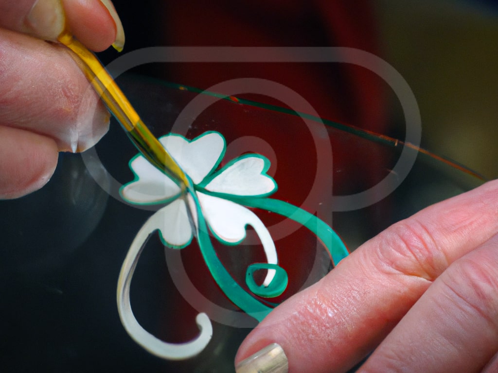 Irish artisan painting shamrock on glass